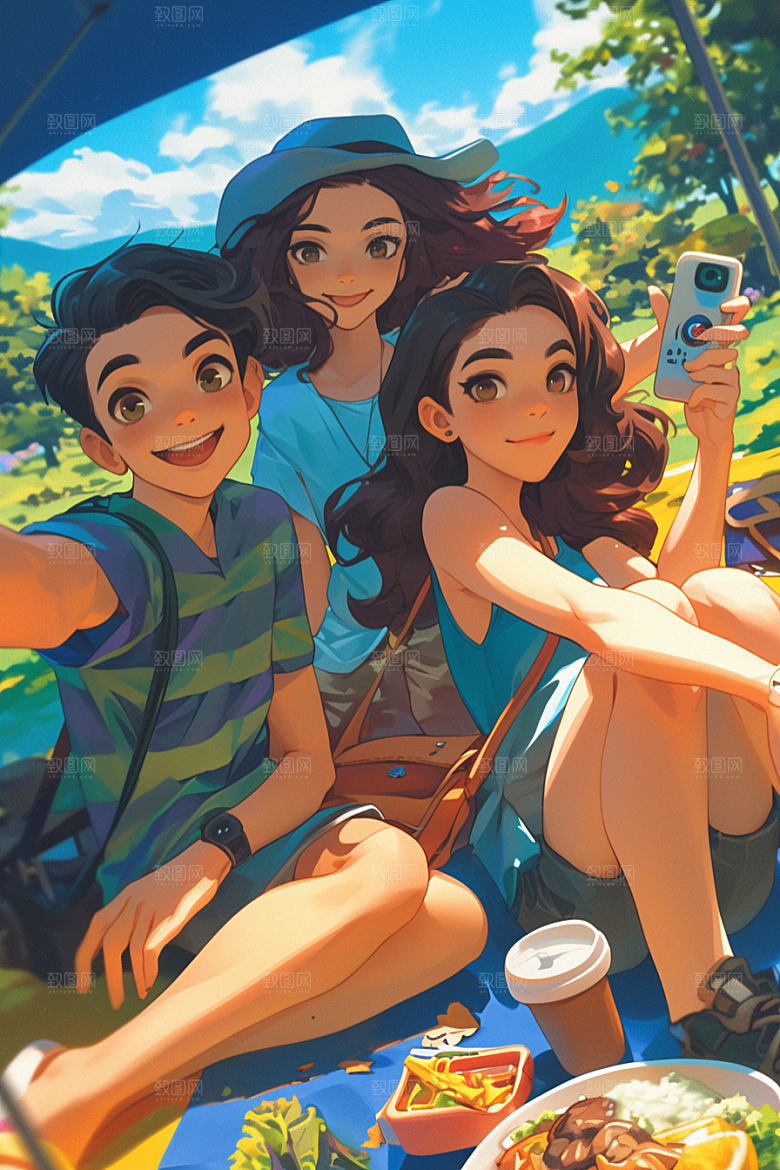 夏日聚会玩耍场景插画