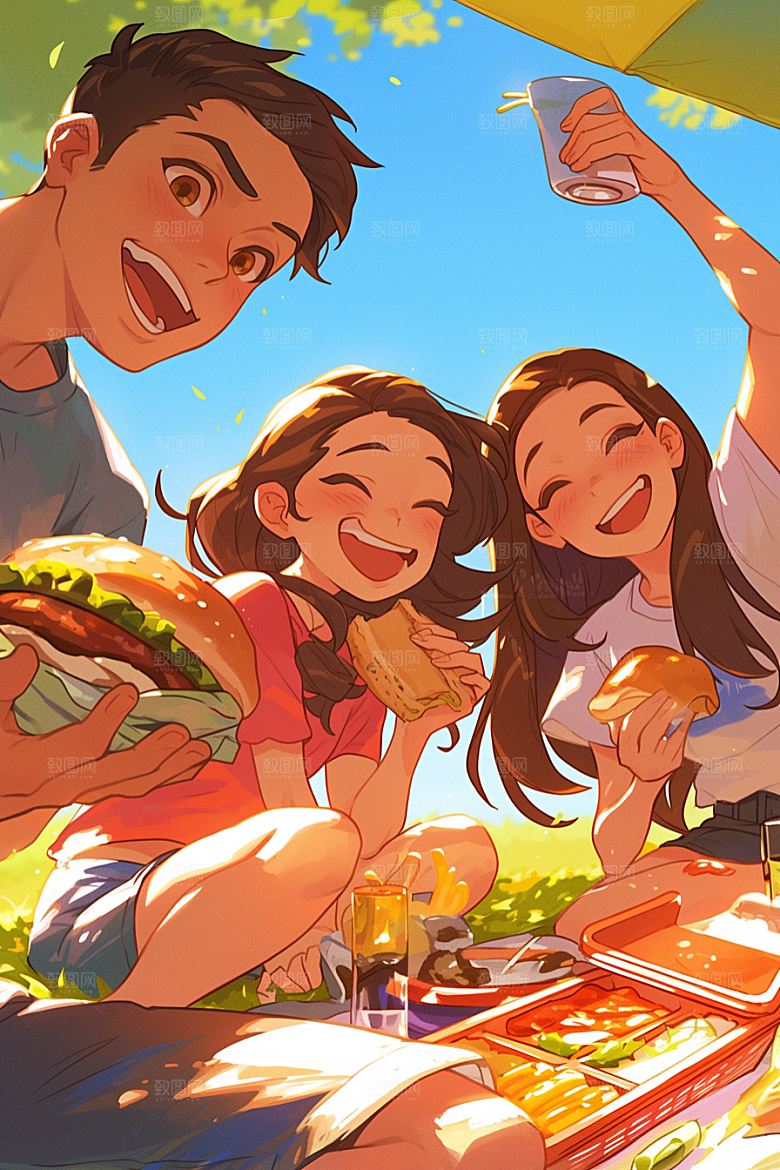 夏日聚会场景高清插画