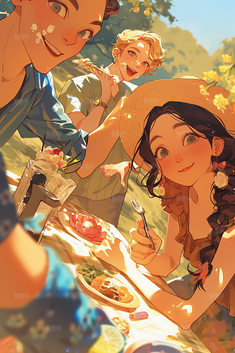 夏日聚会发小假日插画