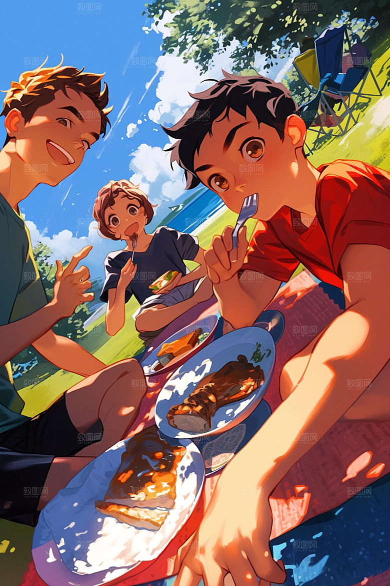 夏日聚会友情发小插画