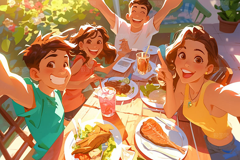 夏日聚会手绘高清插画