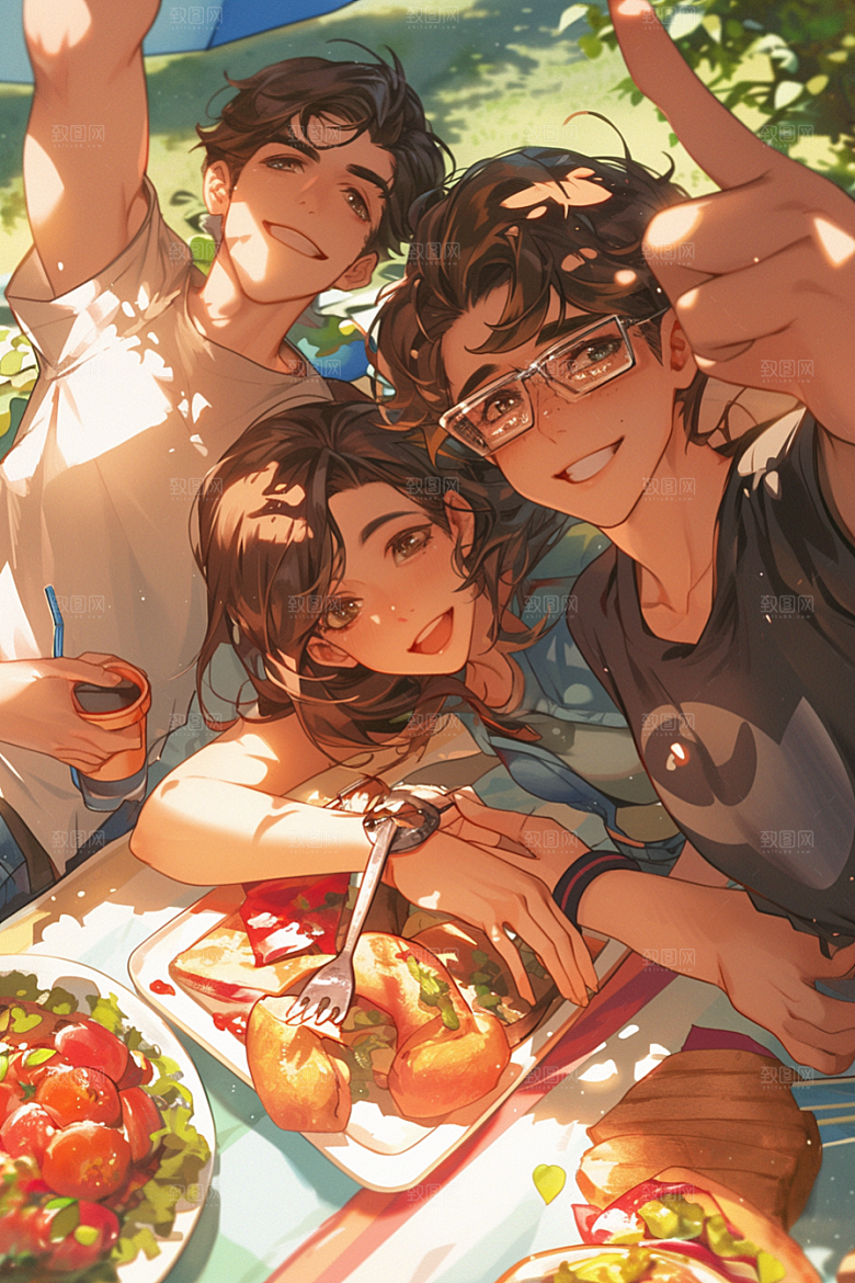 夏日聚会同学友情插画