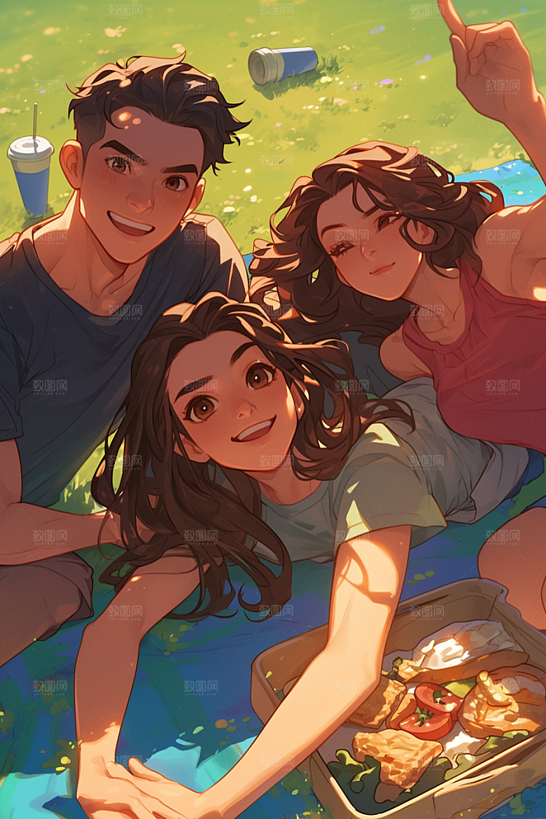 夏日聚会暑假手绘插画