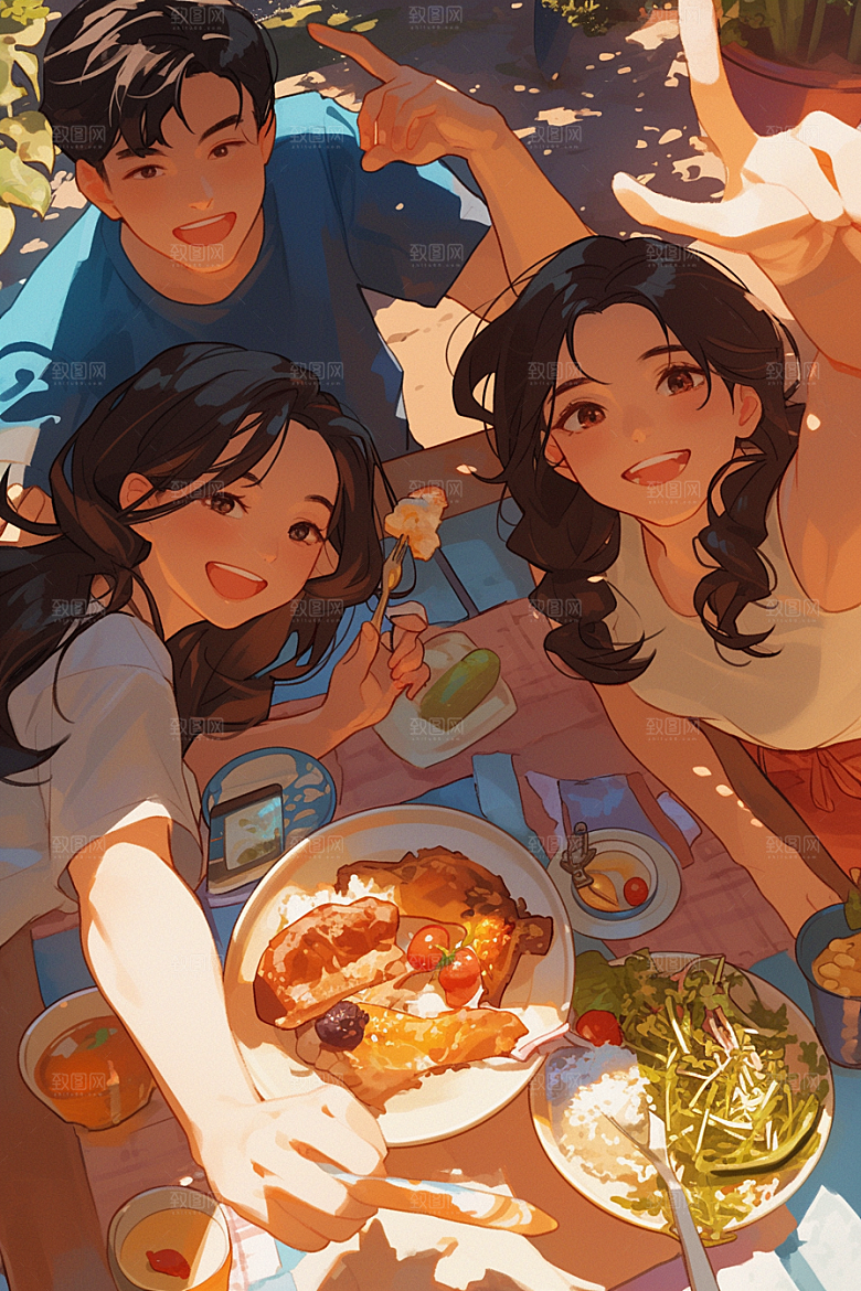 夏日聚会高清友情插画