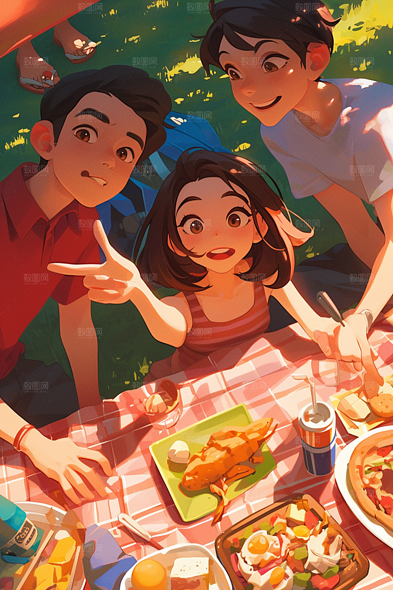 夏日聚会场景自拍插画