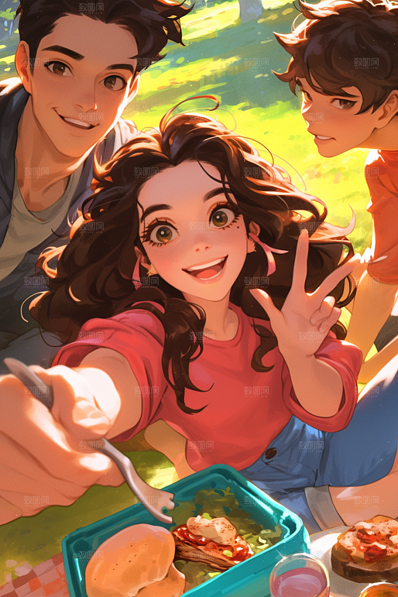 夏日聚会漫画风场景插画