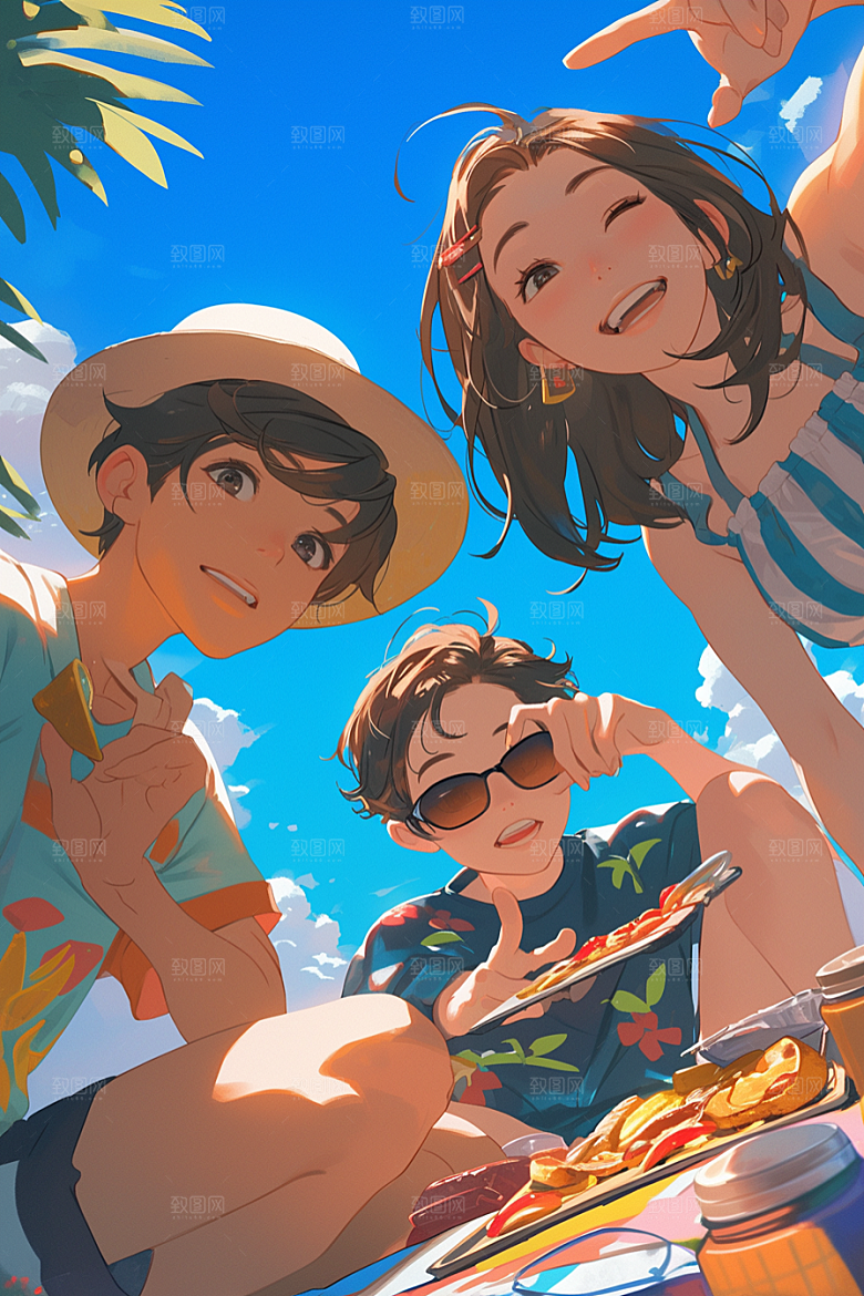 夏日聚会假日暑假插画