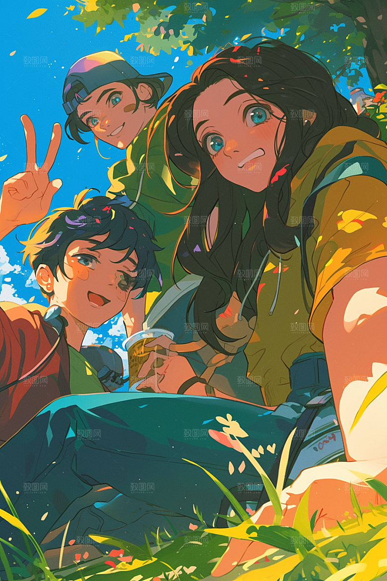 夏日聚会发小假日插画