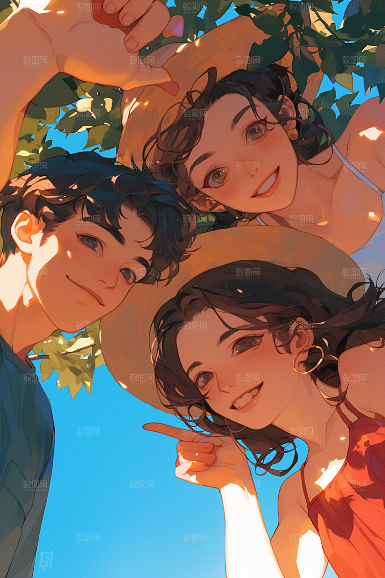 夏日聚会友情同学插画