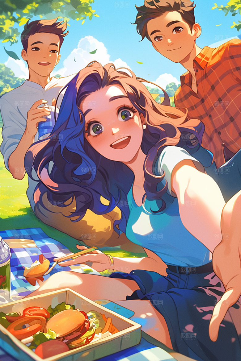 夏日聚会玩耍同学插画