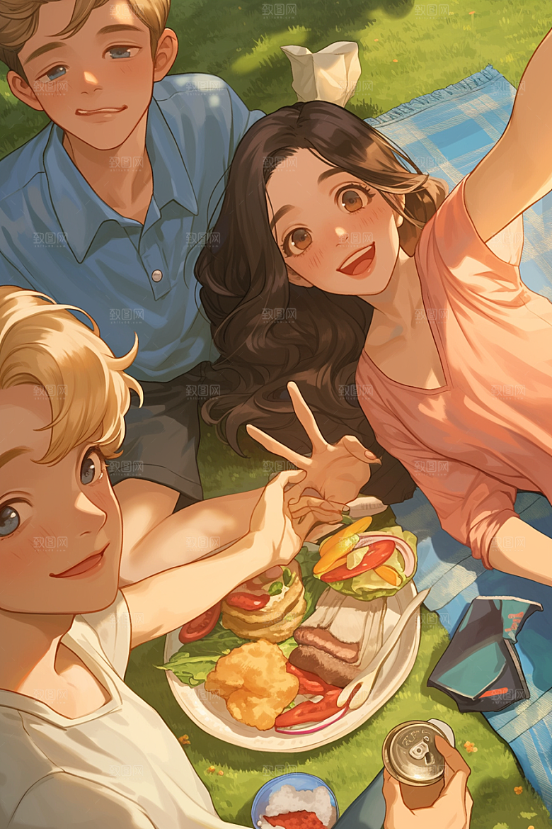 夏日聚会自拍友情插画