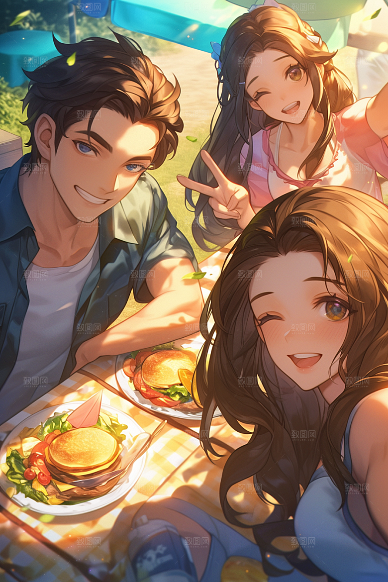 夏日聚会自拍友情插画
