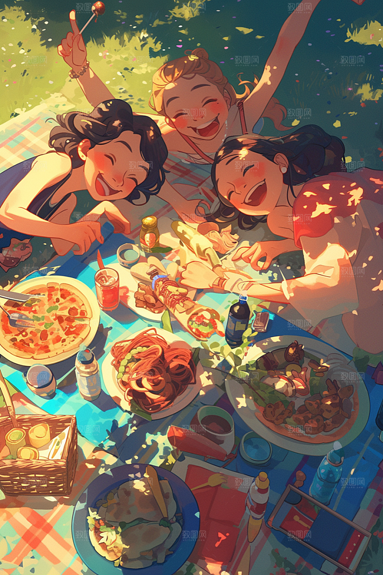 夏日聚会场景友谊插画