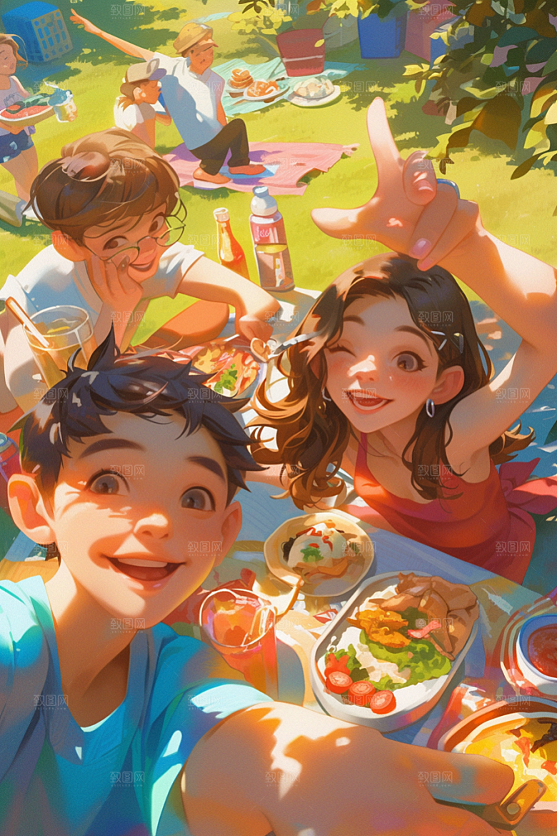 夏日聚会高清玩耍插画