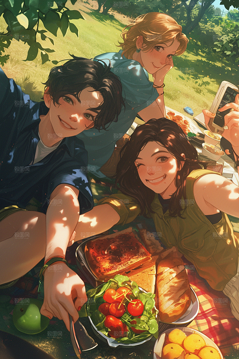 夏日聚会同学发小插画