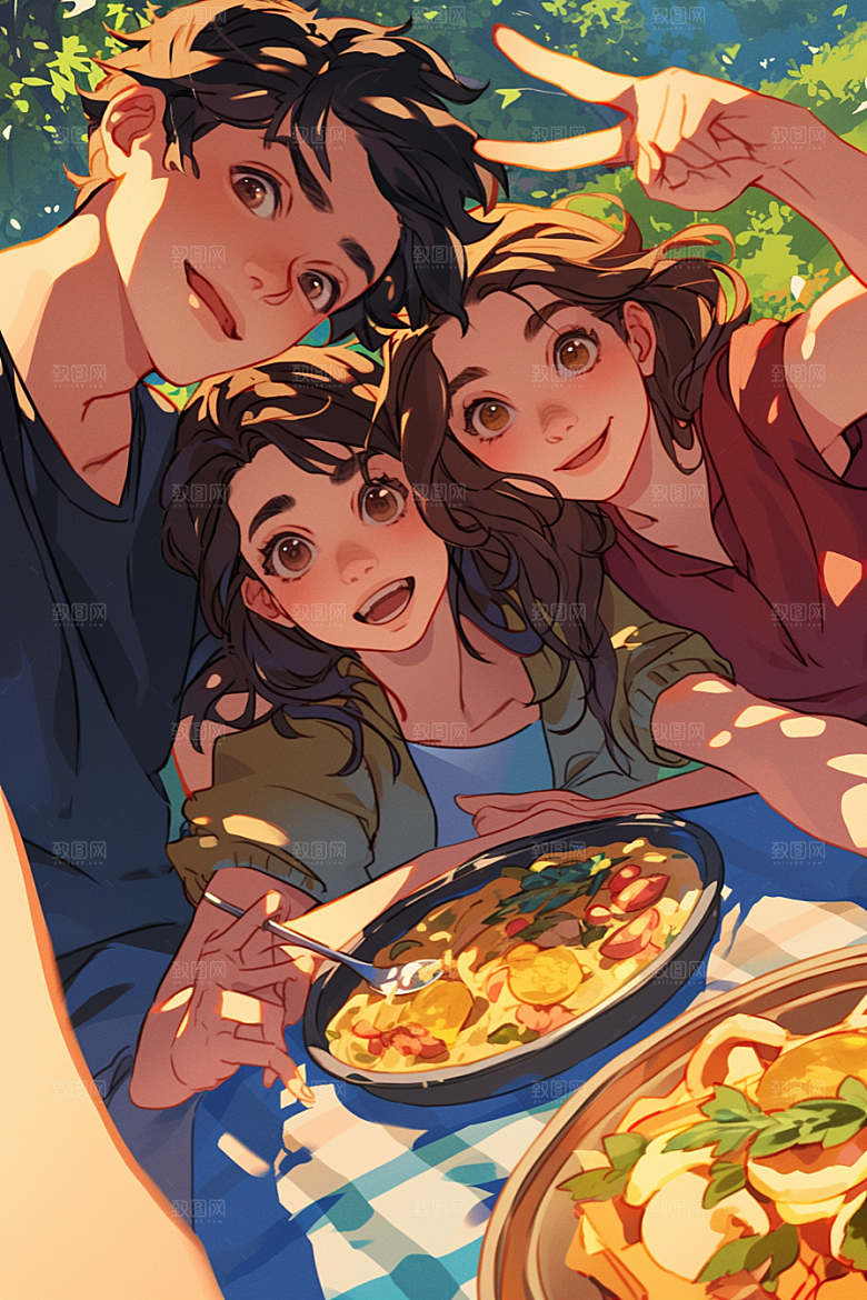 夏日聚会欢乐手绘插画