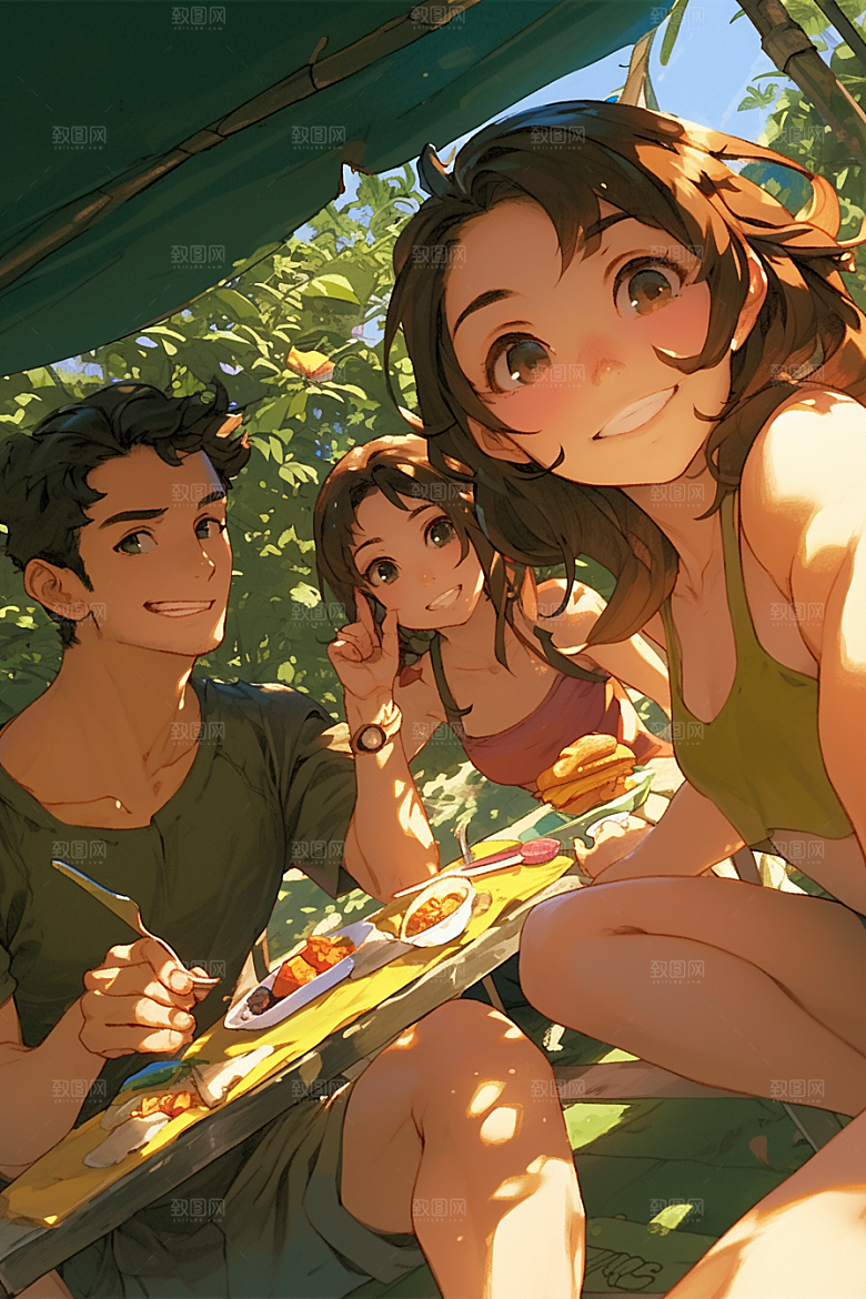夏日聚会发小暑假插画