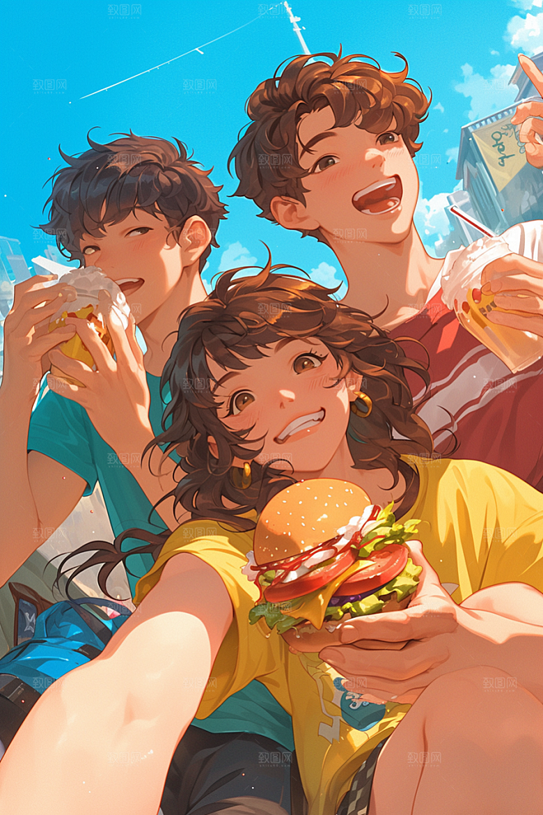 夏日聚会同学暑假插画