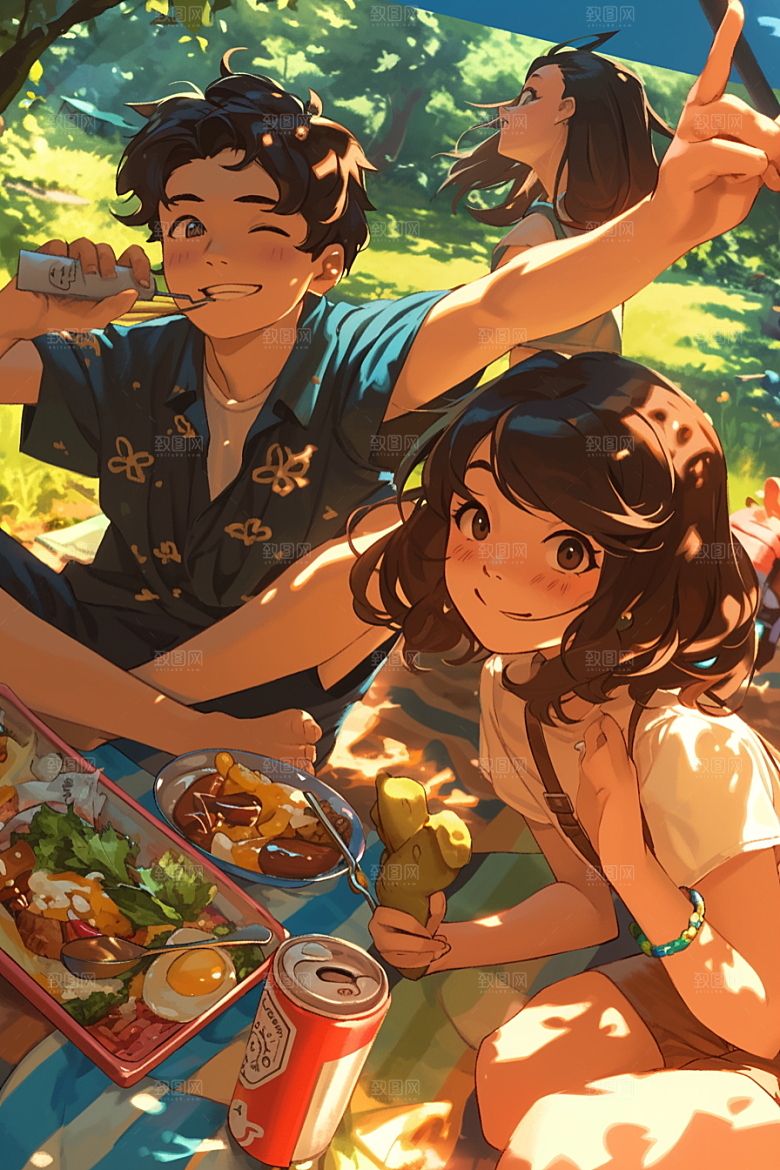 夏日聚会自拍暑假插画