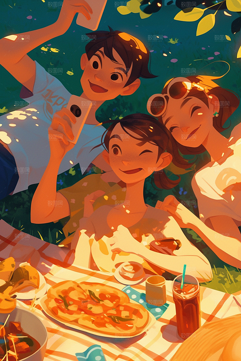 夏日聚会手绘高清插画