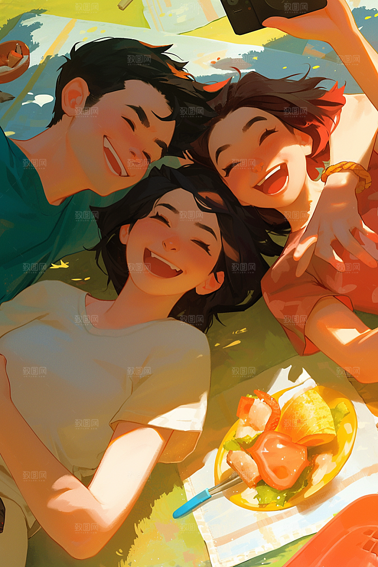 夏日聚会假日友情插画