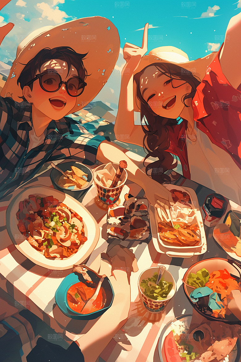 夏日聚会暑假欢乐插画