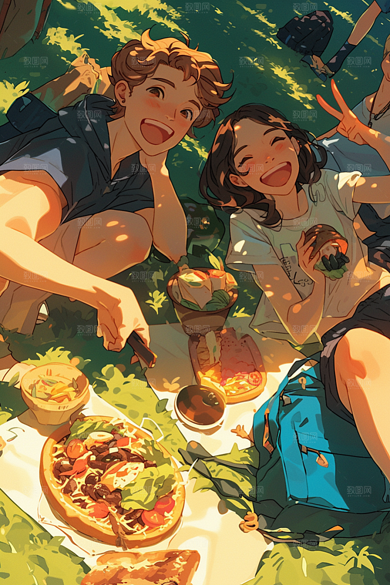 夏日聚会欢乐同学插画