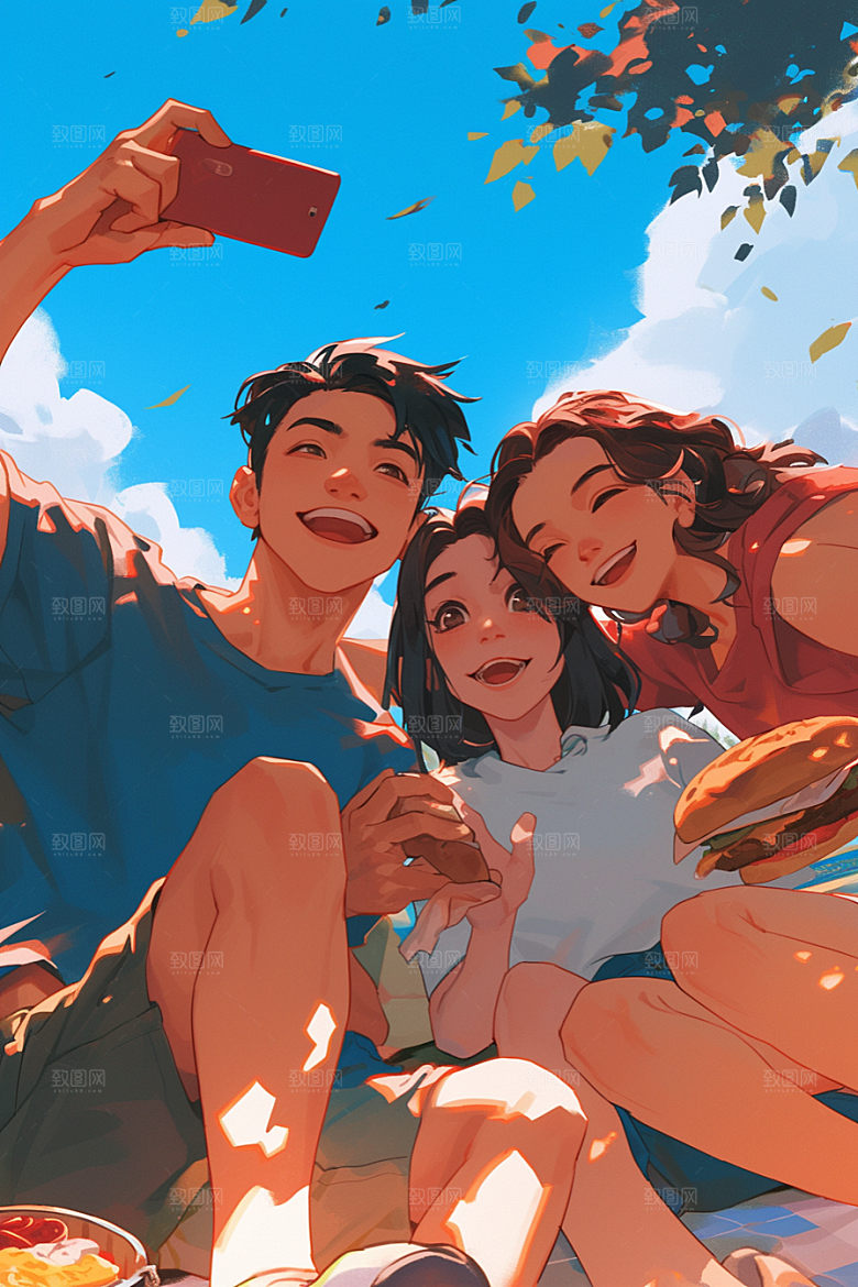 夏日聚会发小友谊插画