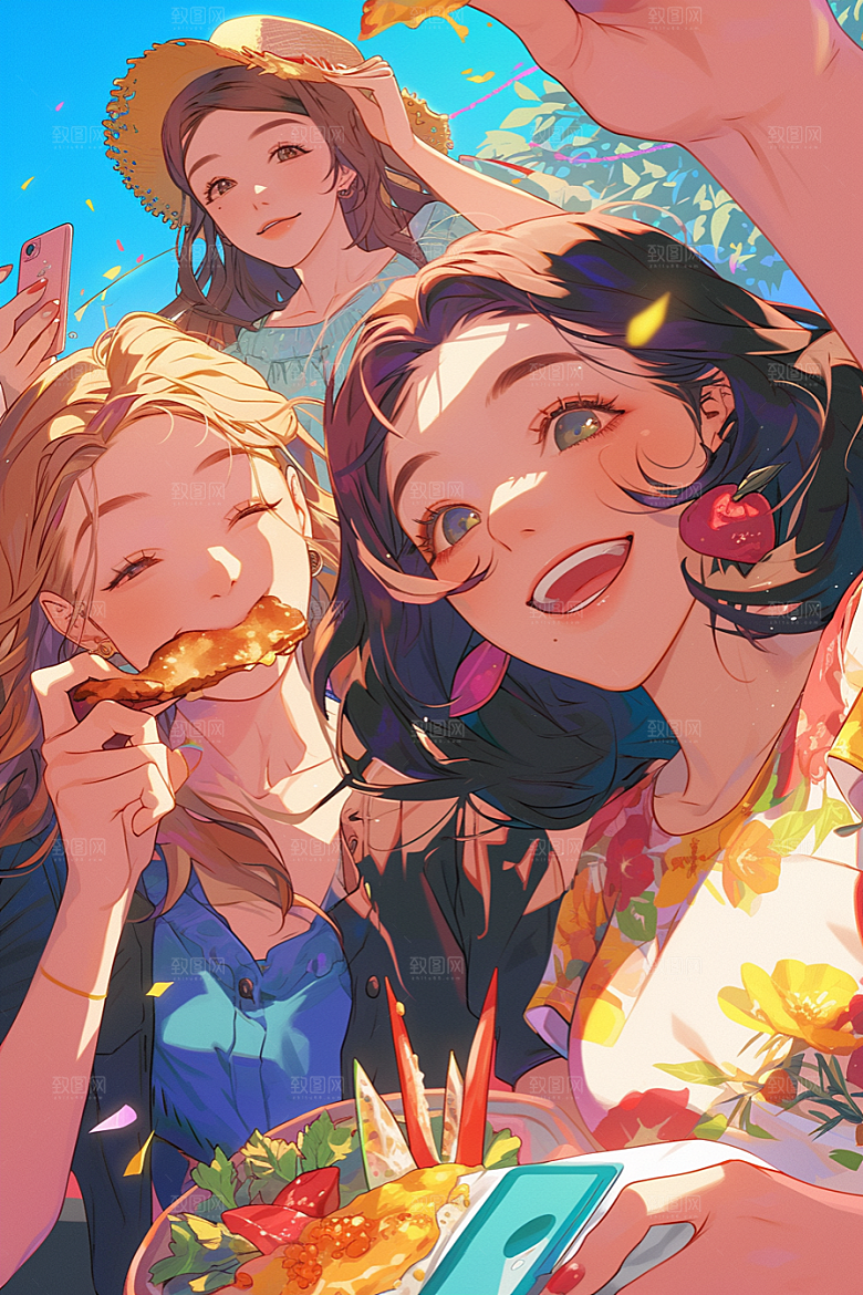 夏日聚会手绘玩耍插画