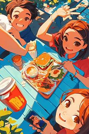 夏日聚会友谊发小插画