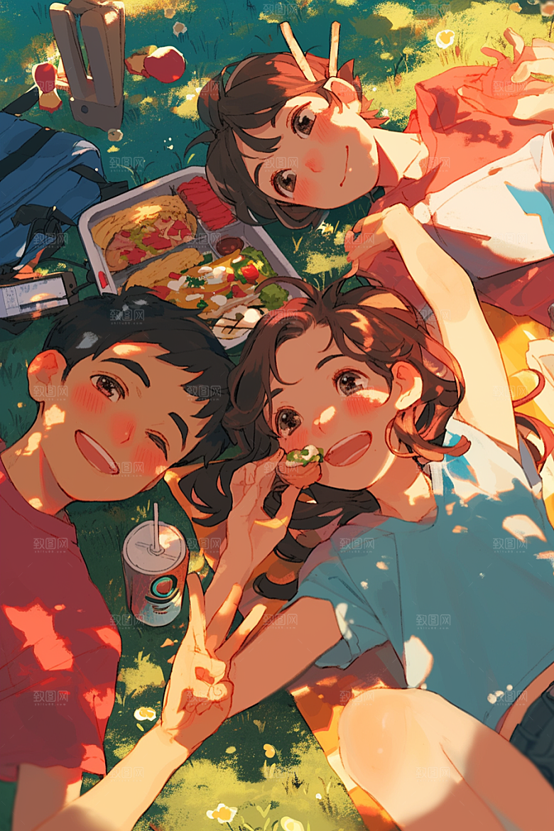 夏日聚会友情场景插画