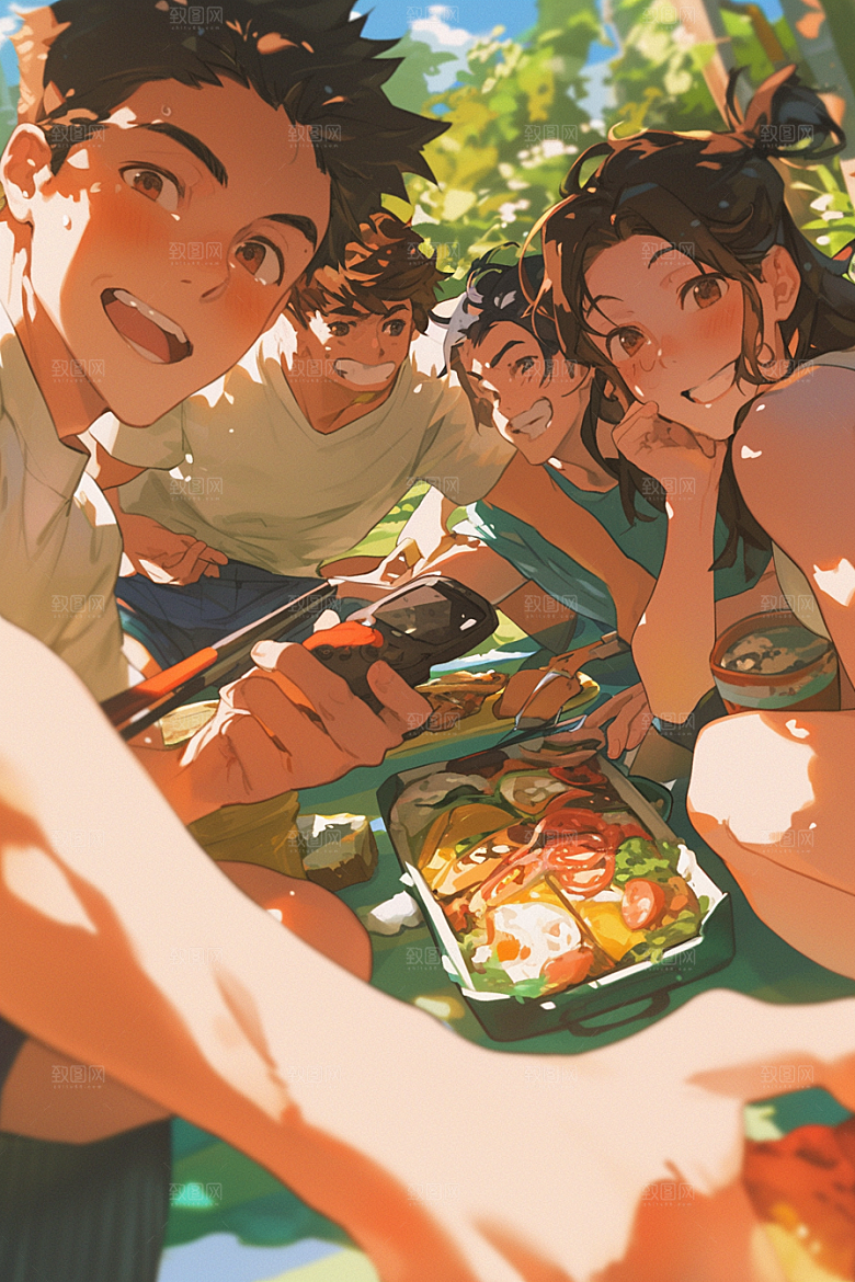夏日聚会漫画风场景插画