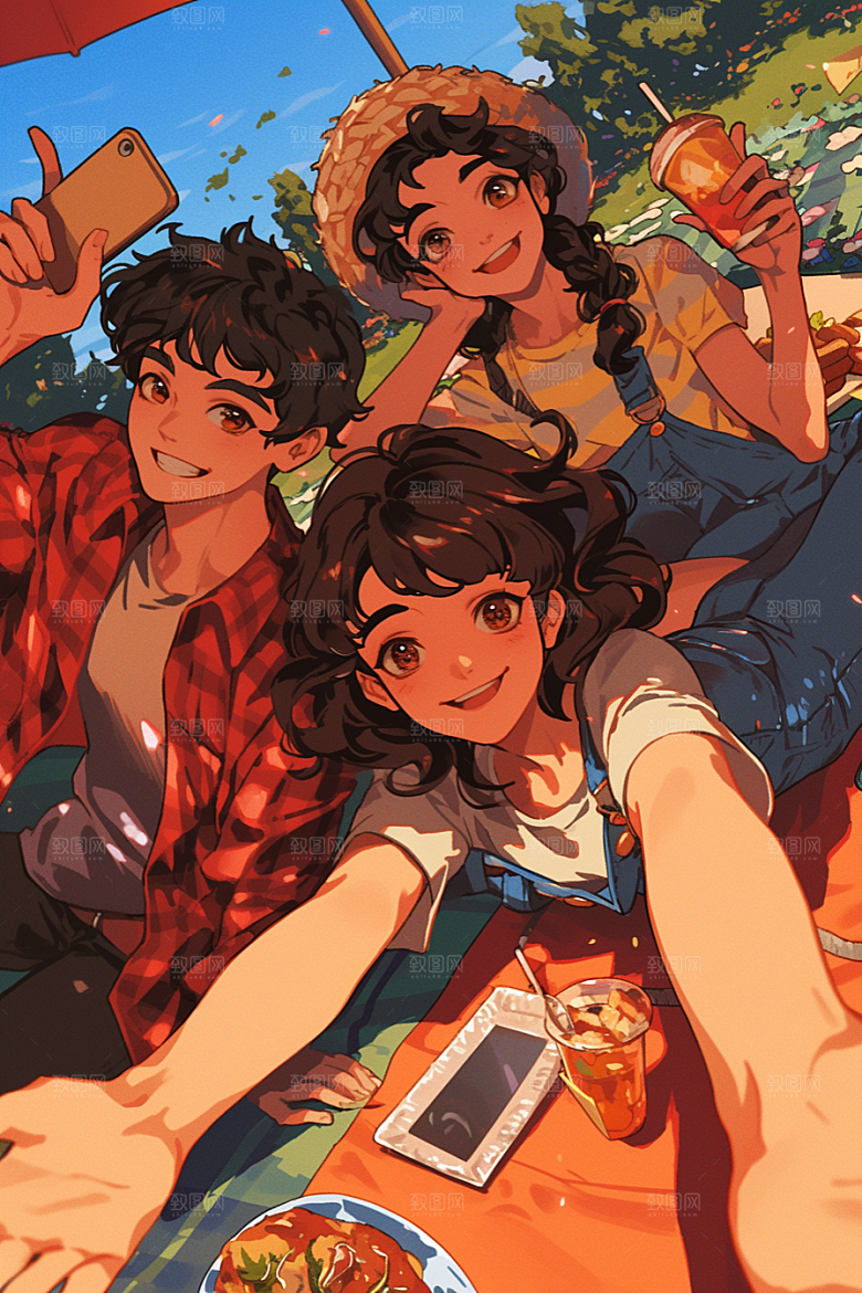 夏日聚会场景假日插画