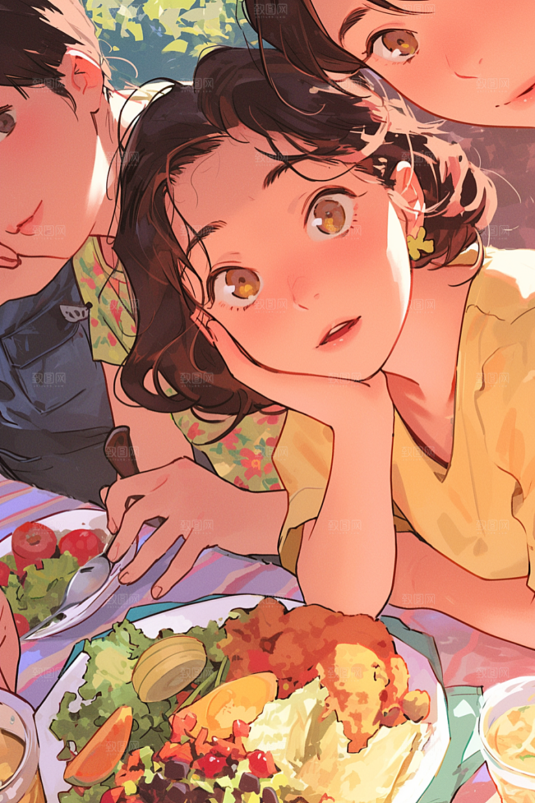 夏日聚会发小假日插画