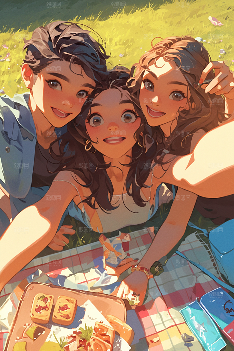 夏日聚会假日同学插画