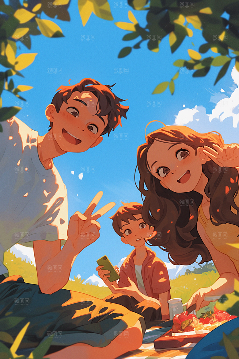 夏日聚会同学玩耍插画