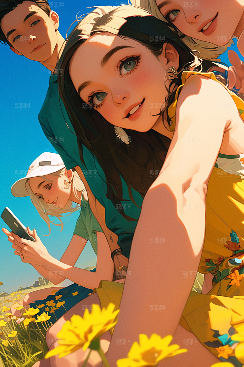 夏日聚会欢乐友情插画