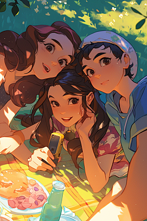 夏日聚会手绘玩耍插画