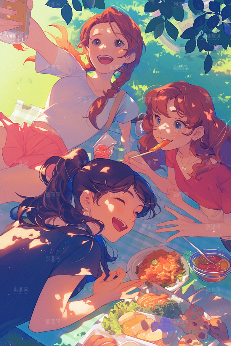 夏日聚会发小假日插画