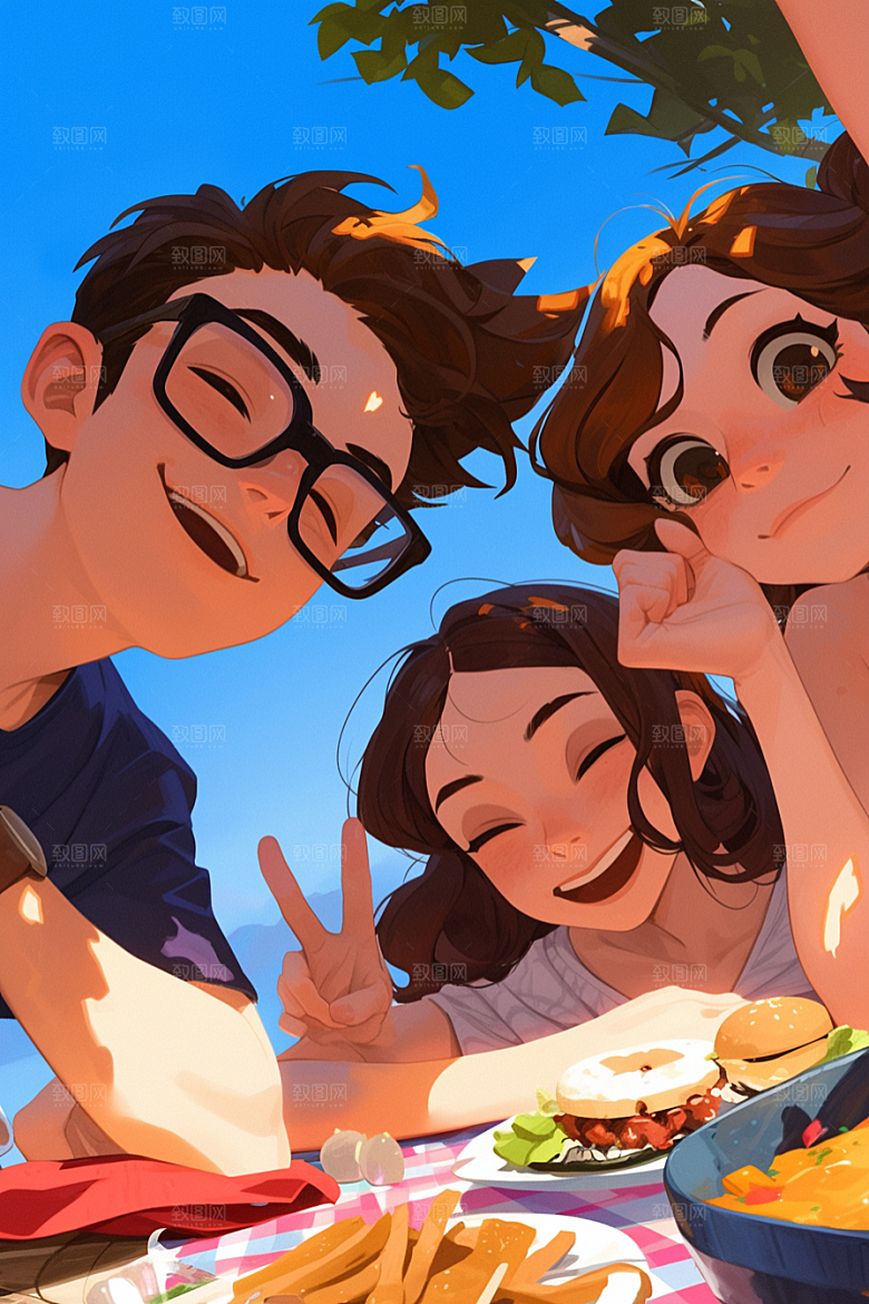 夏日聚会发小玩耍插画