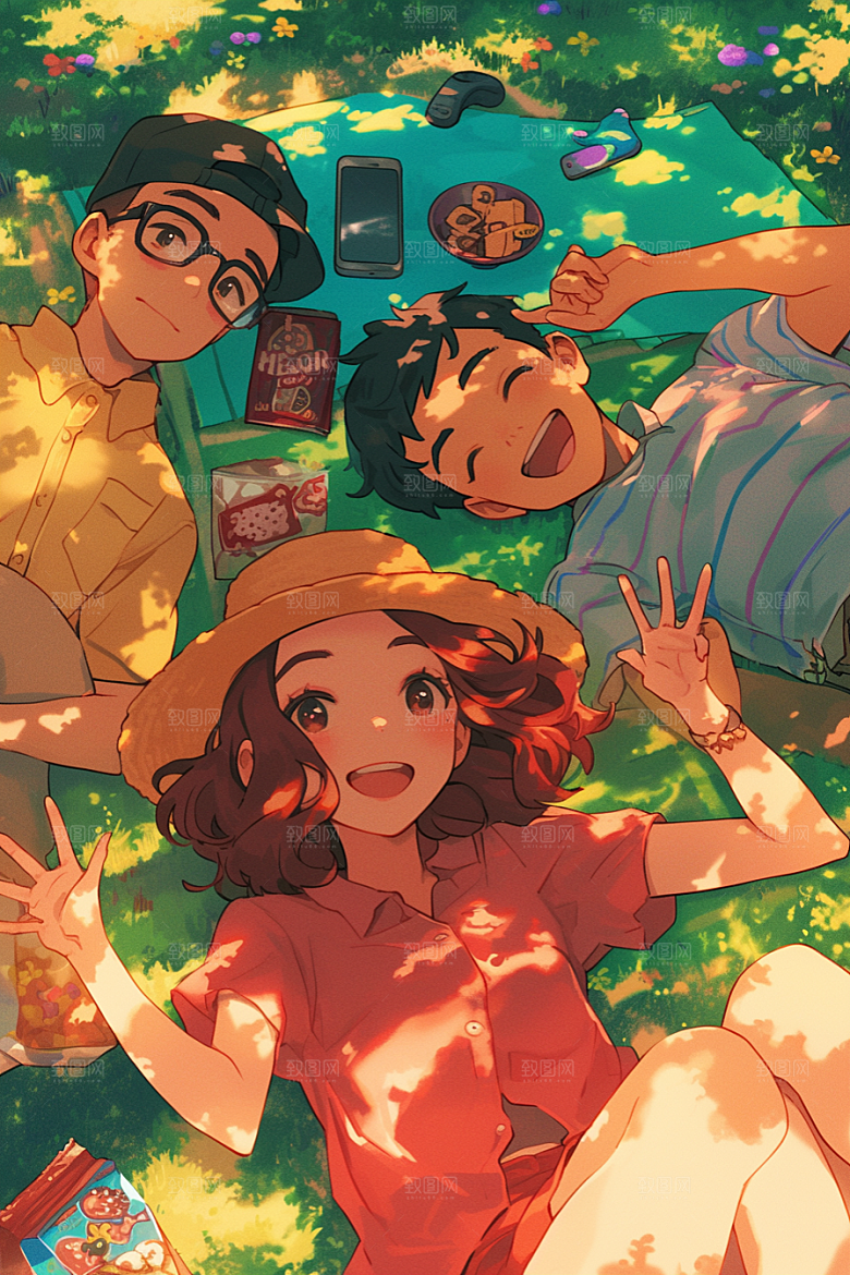 夏日聚会同学玩耍插画