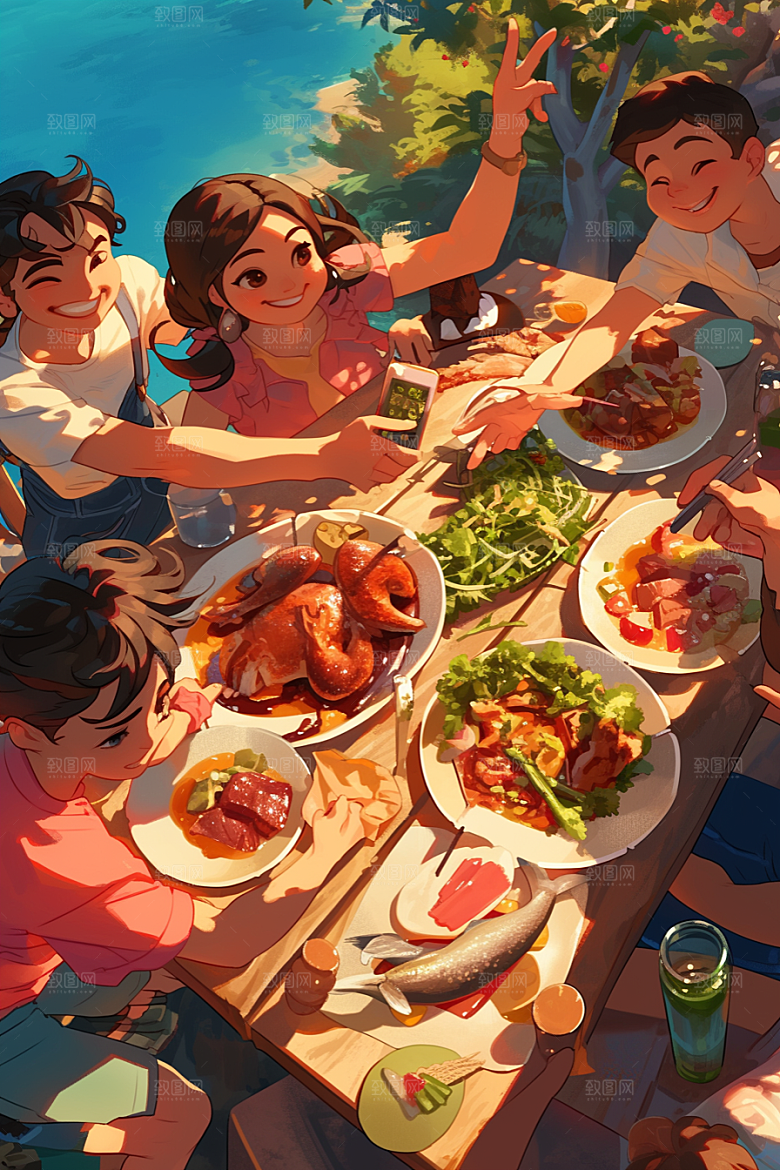 夏日聚会暑假玩耍插画