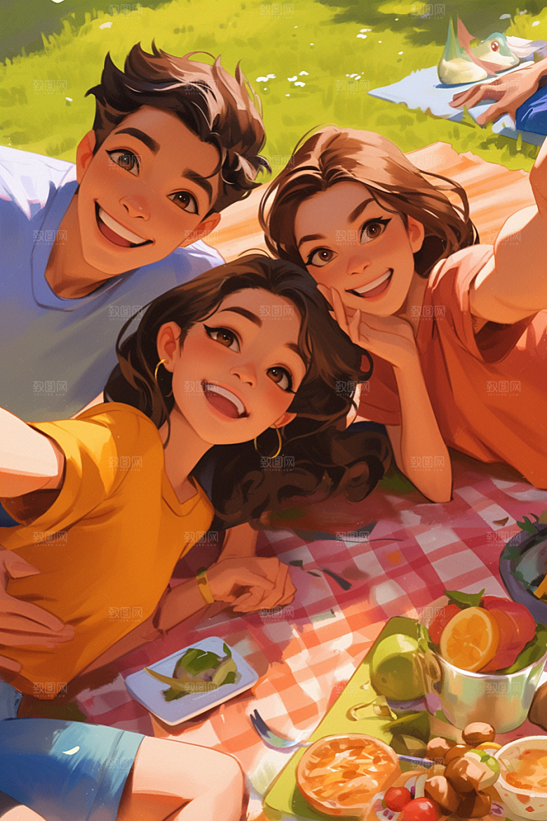 夏日聚会友情暑假插画