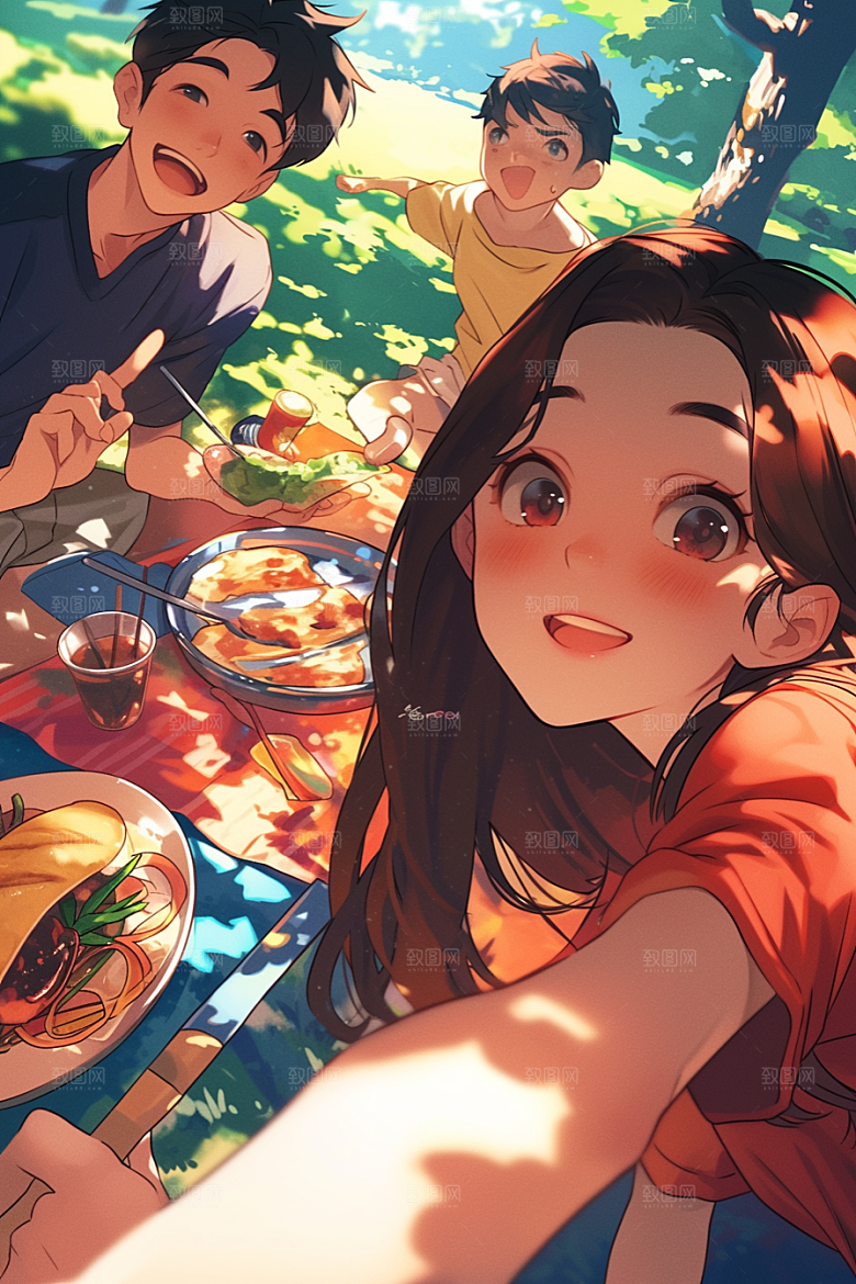 夏日聚会场景手绘插画