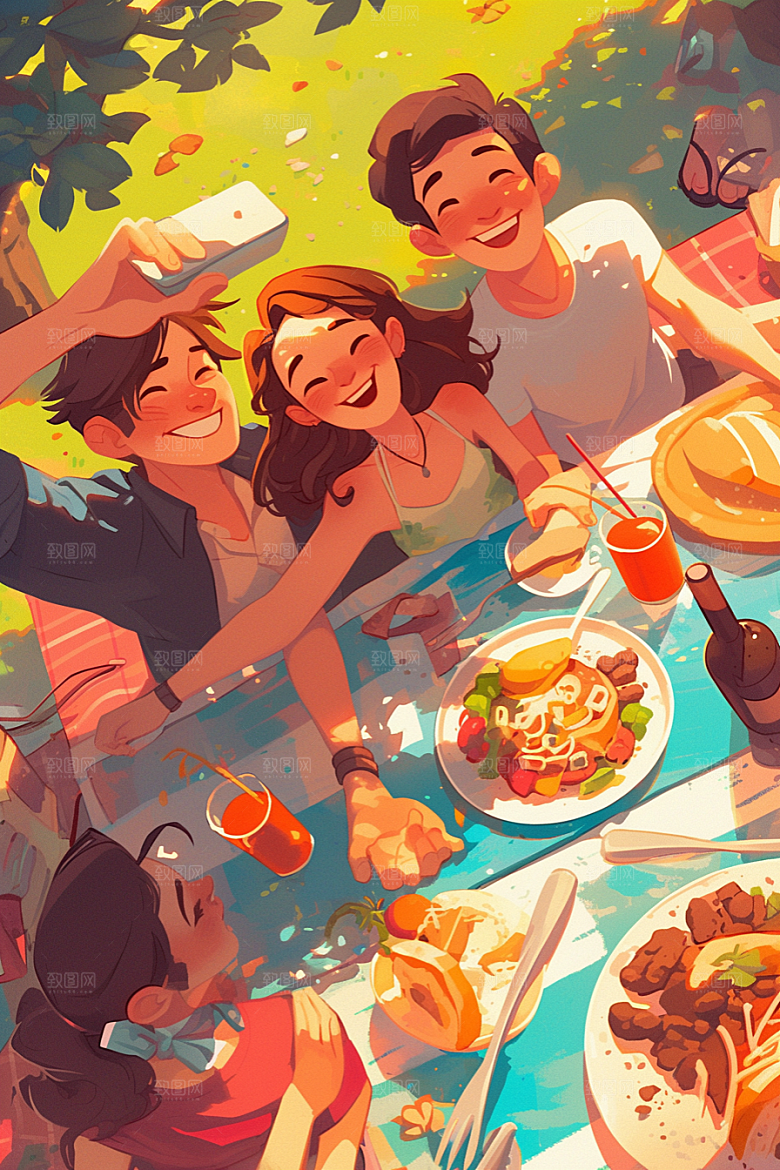 夏日聚会假日发小插画