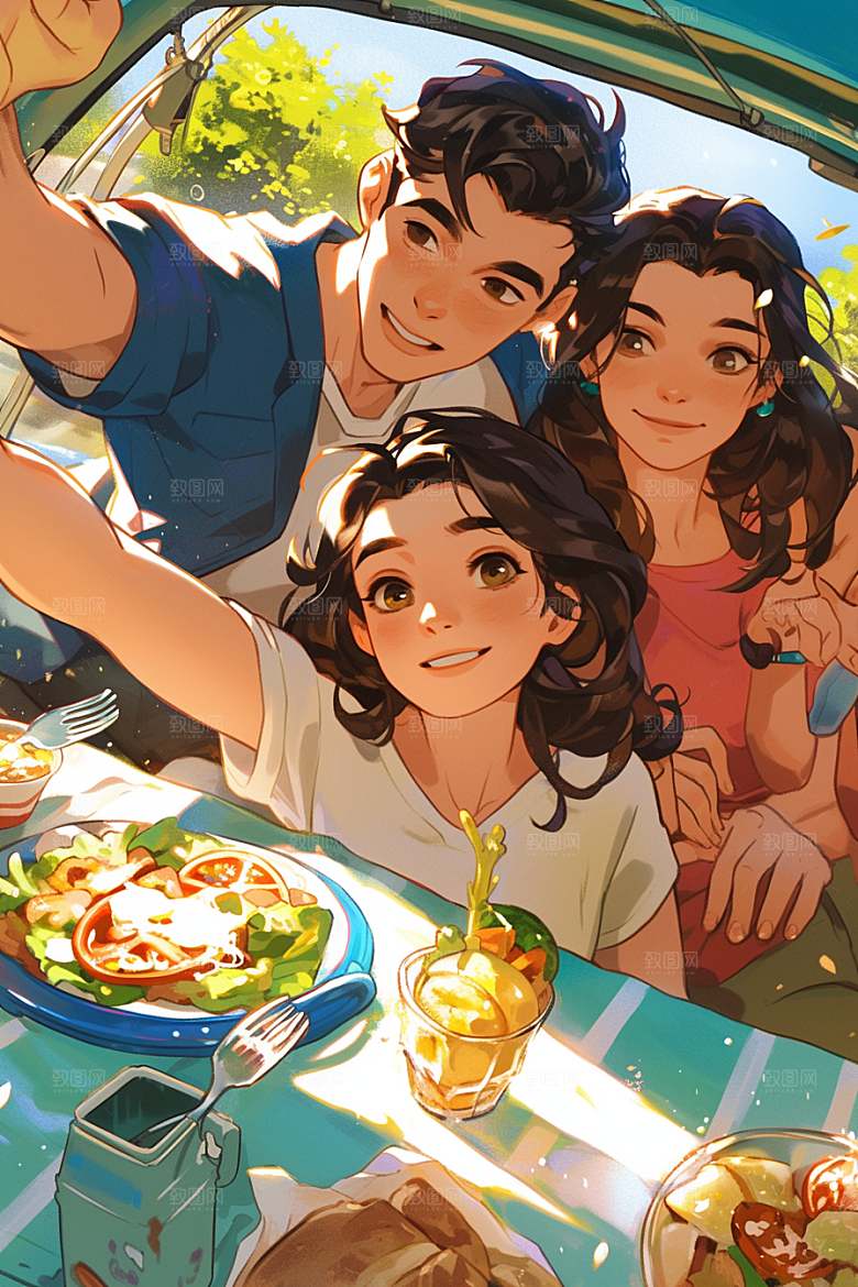 夏日聚会欢乐友谊插画