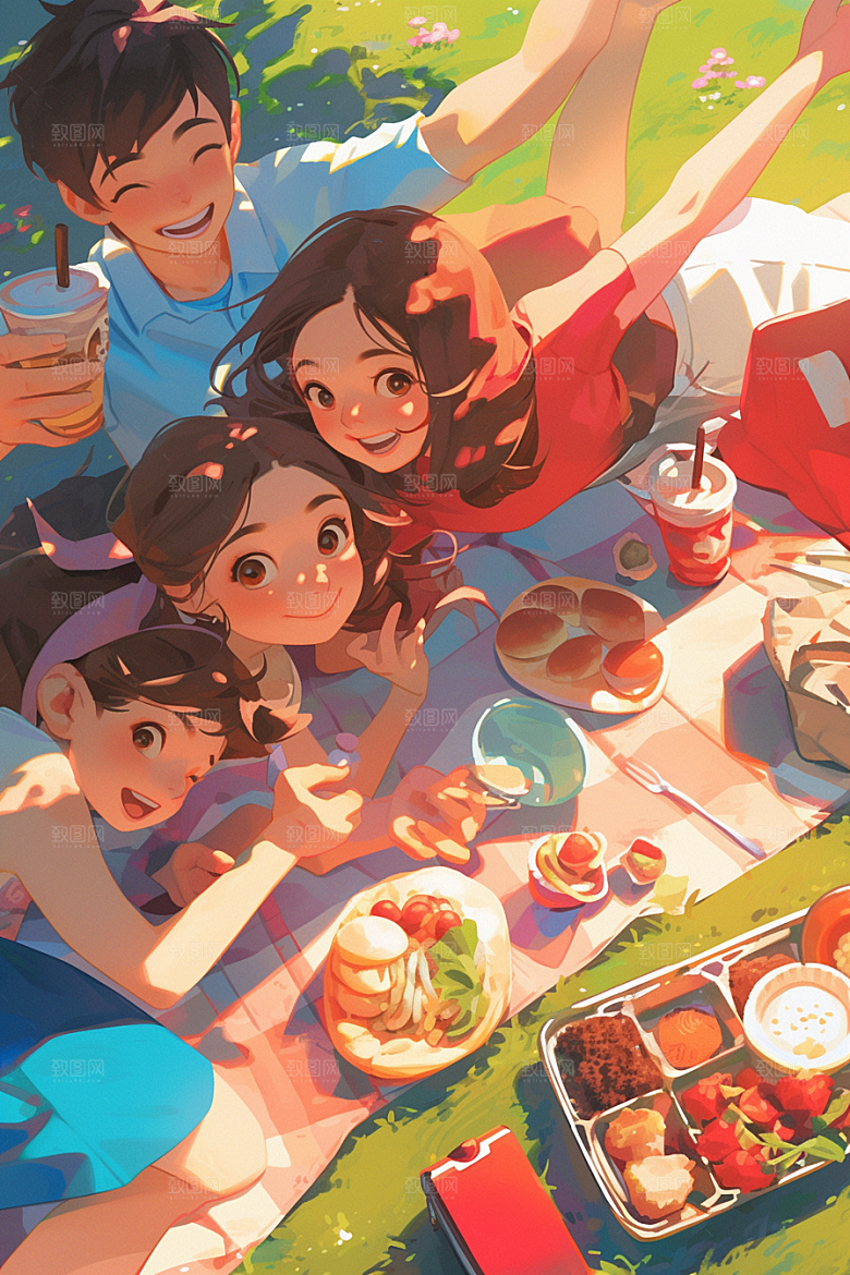 夏日聚会漫画风友情插画
