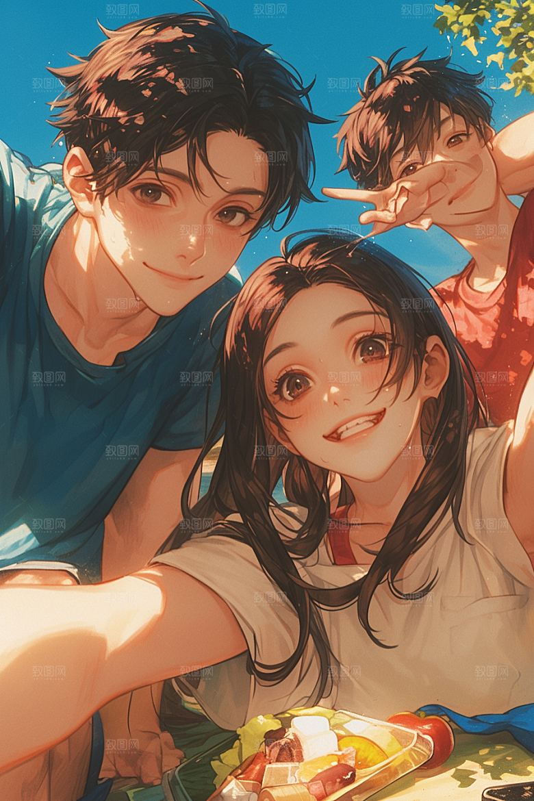 夏日聚会发小暑假插画