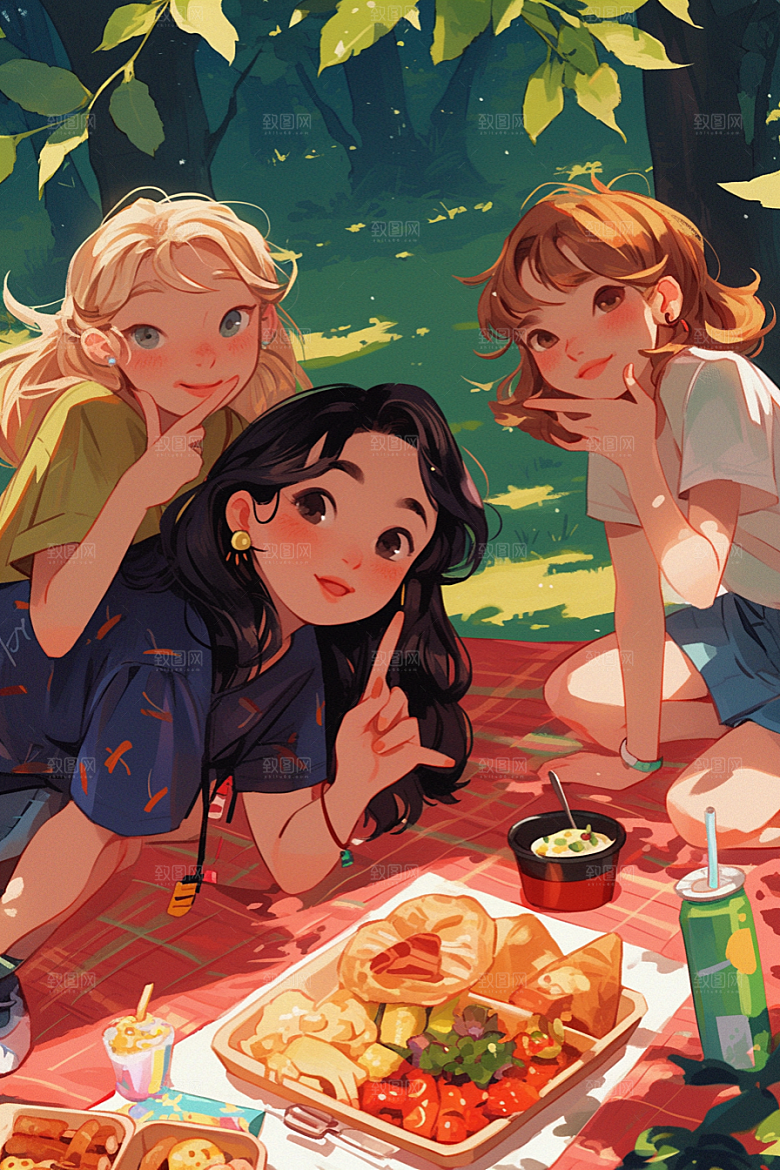 夏日聚会高清手绘插画