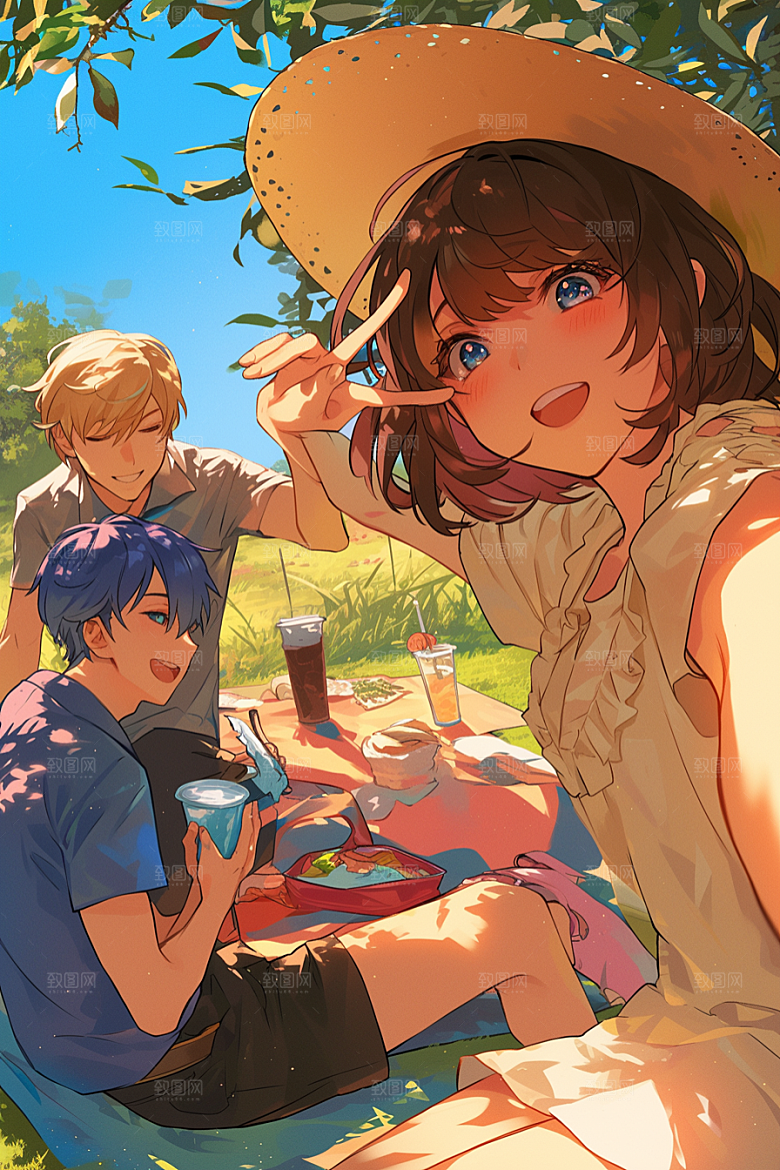 夏日聚会高清场景插画